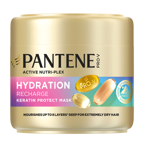 Pantene Active Nutri-Plex Hydration Recharge Keratin Protect Mask jar on a white background