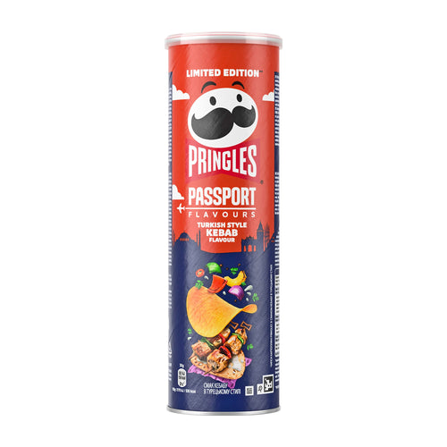 Pringles Passport Turkish Style Kebab Potato Crisps packaging on a white background