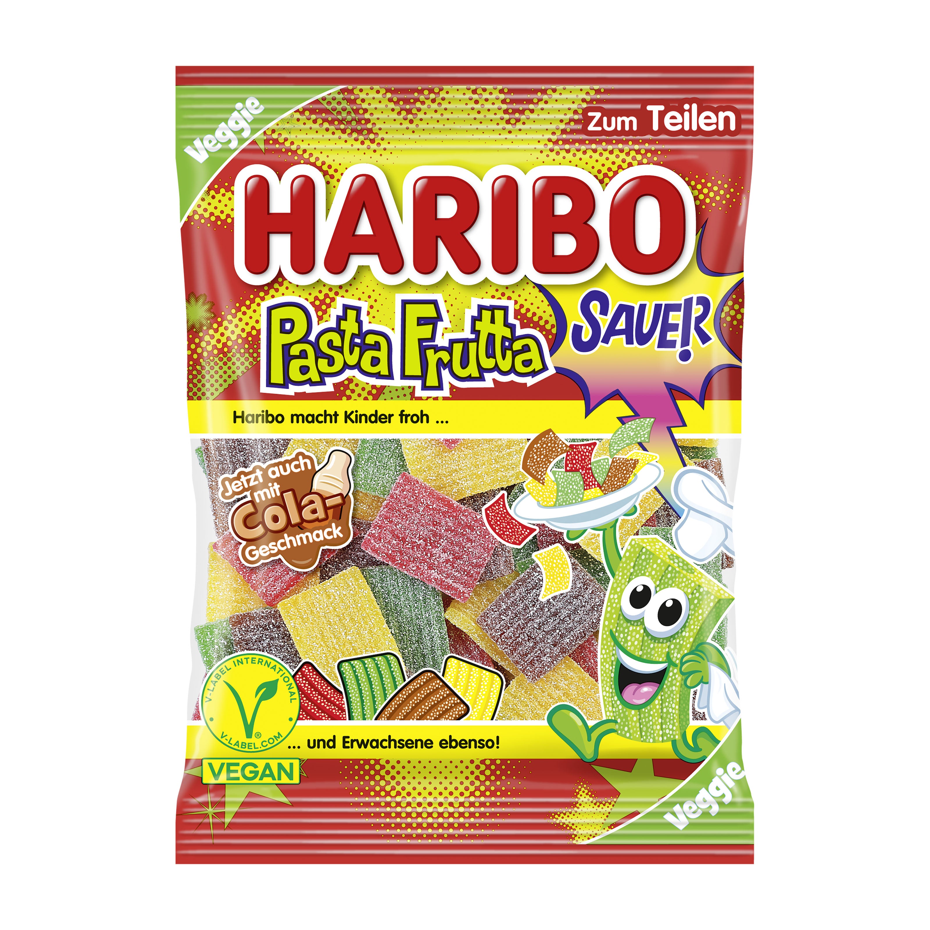 Haribo Pasta Frutta Sour candy package on a white background