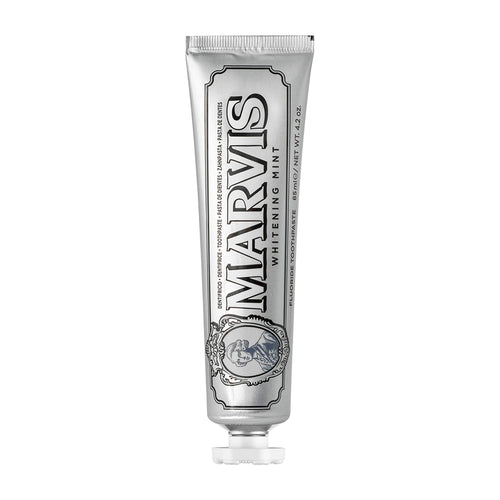 Marvis Whitening Mint toothpaste tube on a white background