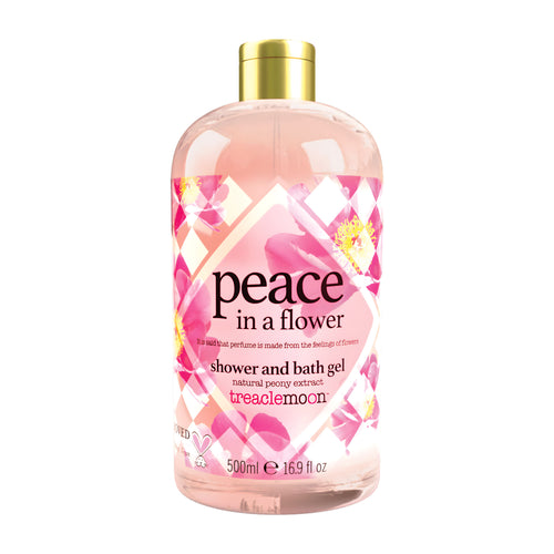 Bottle of Treaclemoon Peace in a Flower shower and bath gel with floral design on a white background
