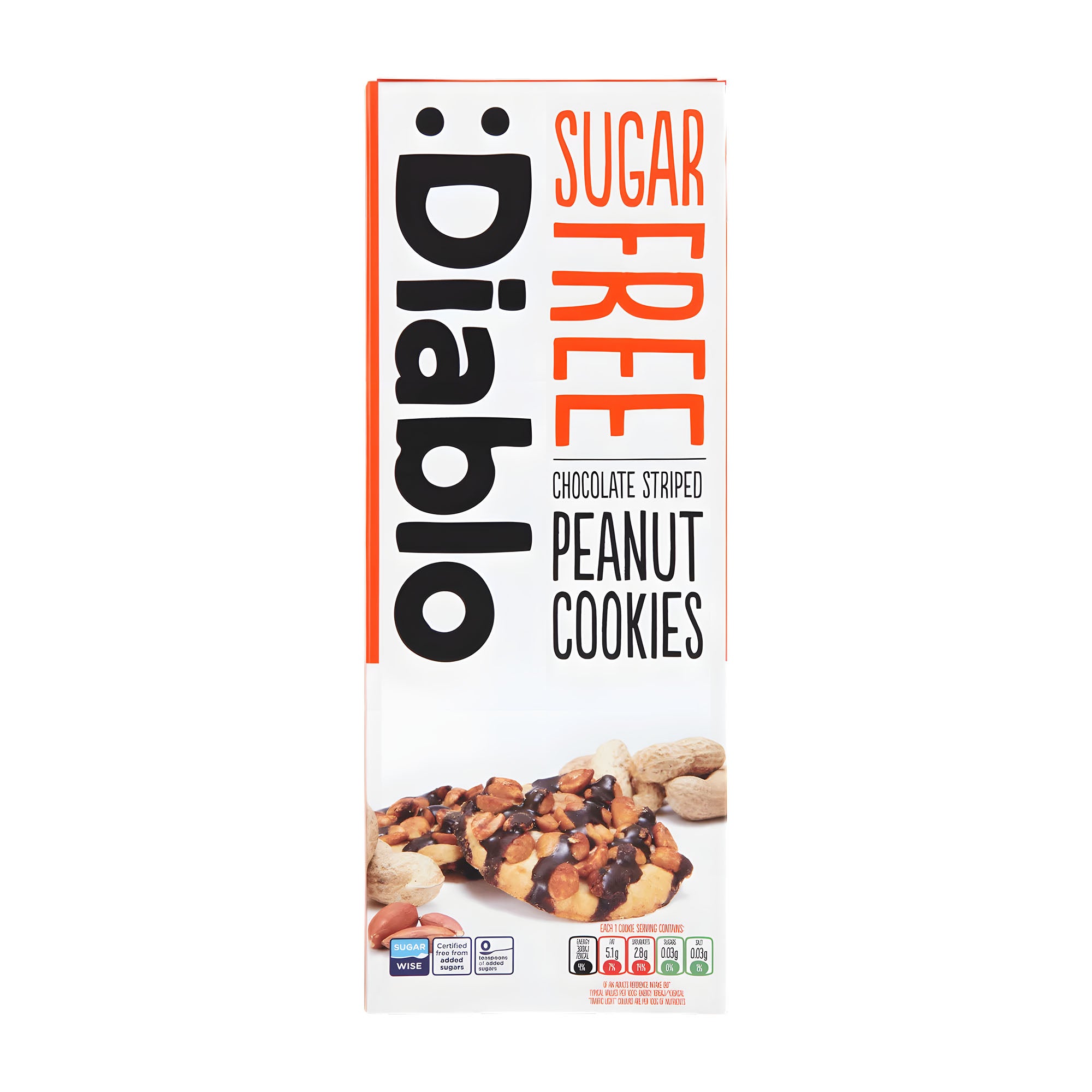 Diablo Biscuits aux cacahuètes rayés au chocolat sans sucre, 150 g