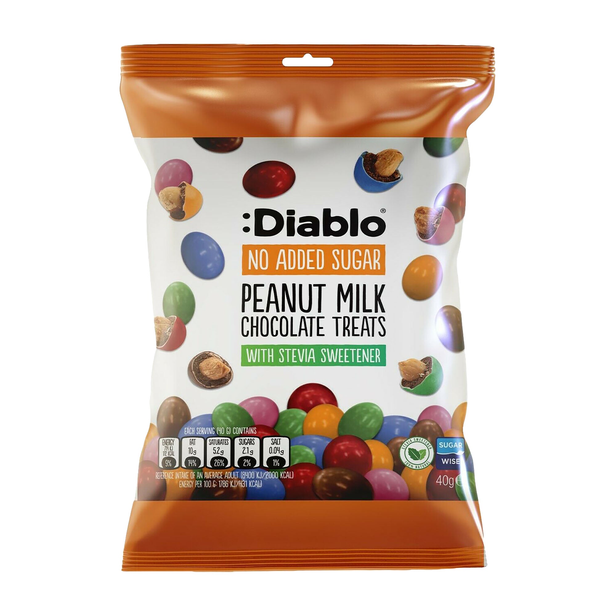 Diablo Friandises au chocolat au lait et aux cacahuètes sans sucre ajouté, 40 g