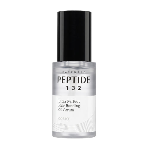 Bottle of COSRX Peptide 132 Ultra Perfect Hair Bonding Oil Serum on a white background