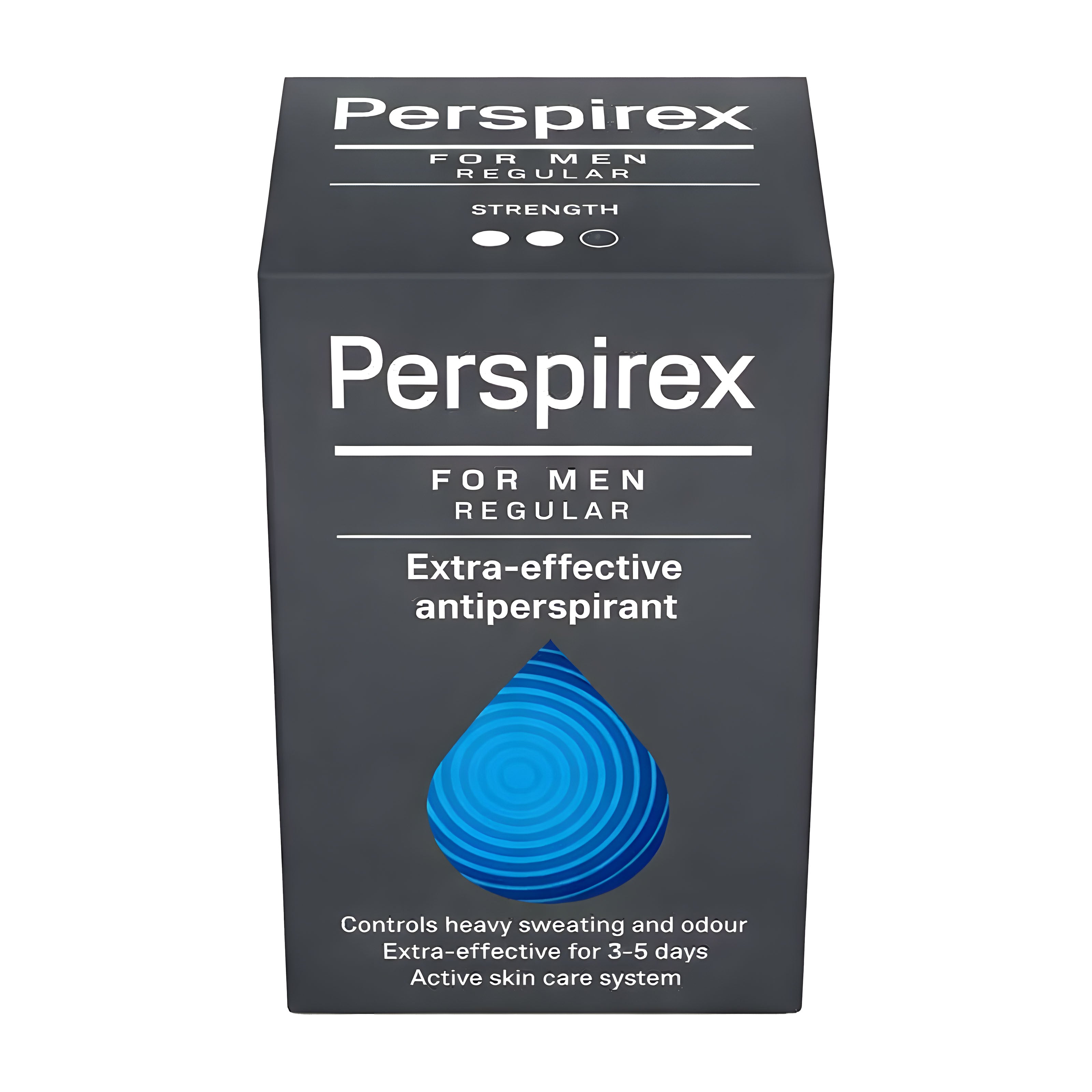 Perspirex For Men Regular Extra Effective anti-perspirant roll on packaging on a white background