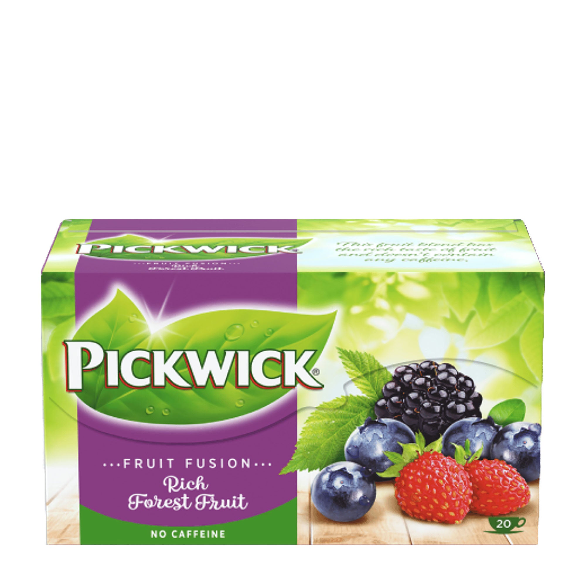 Pack of Pickwick Fruit Fusion Rich Forest Fruit tea on a white background