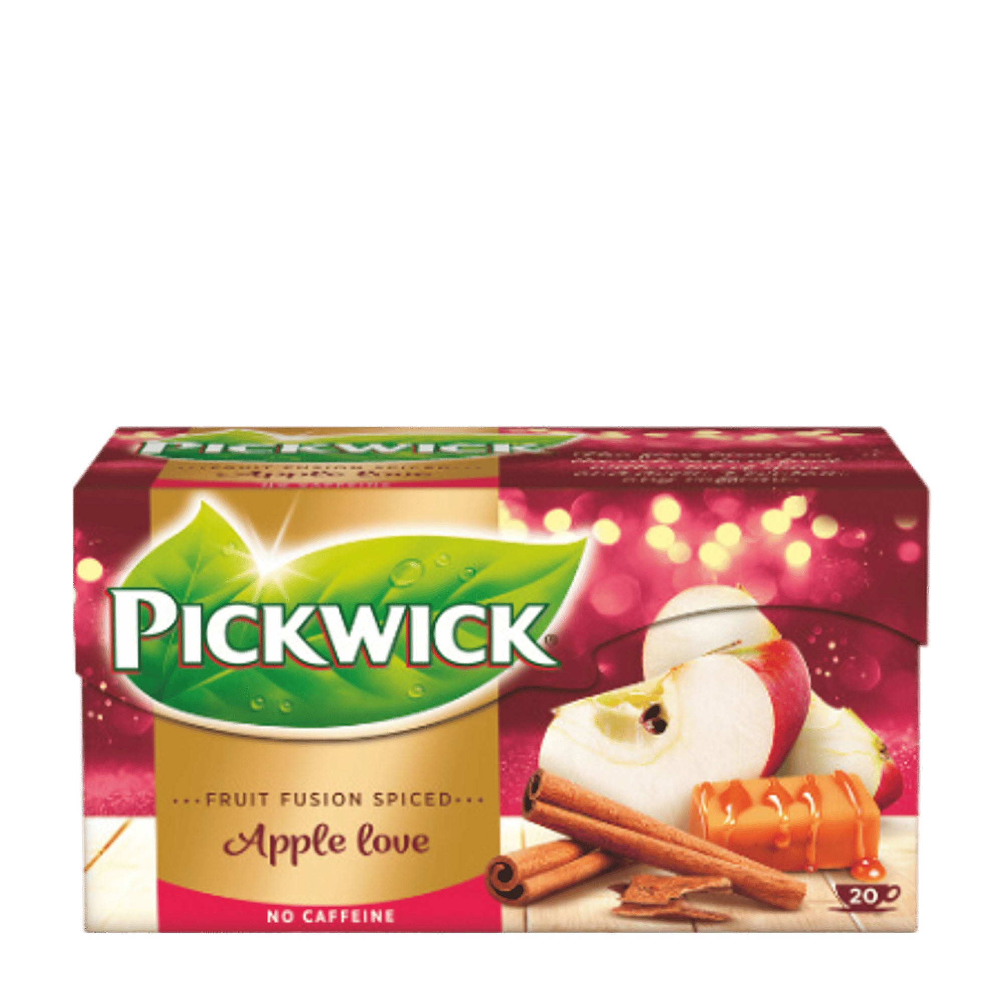 Pack of Pickwick Apple Love fruit fusion spiced tea on a white background