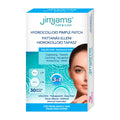 Packaging of JimJams Pure & Clear hydrocolloid pimple patch, showing the product name and count, with an image of a woman's face indicating its use for problematic skin.