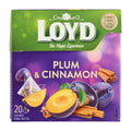 Loyd Plum and Cinnamon fruit tea packaging on a white background