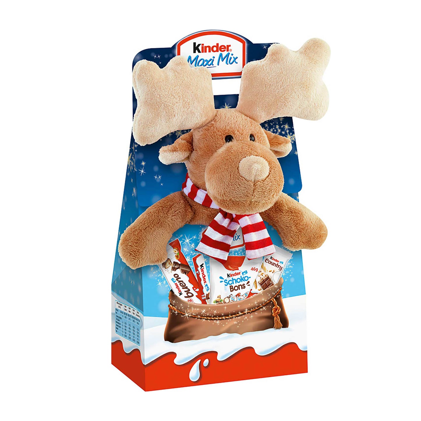 kinder Christmas Maxi Mix gift box with plush moose, 133 g