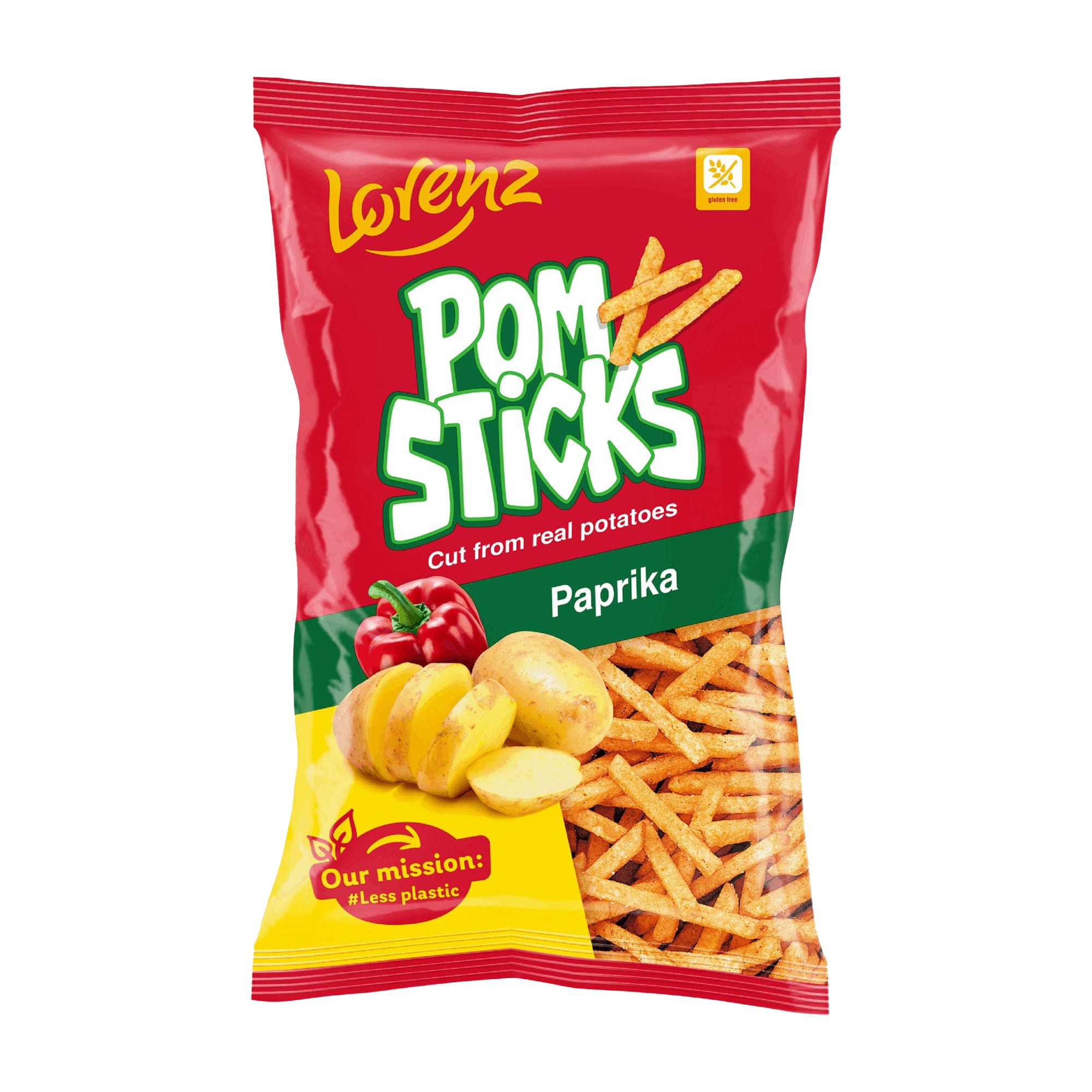 Lorenz Pom Sticks Paprika snack package on a white background