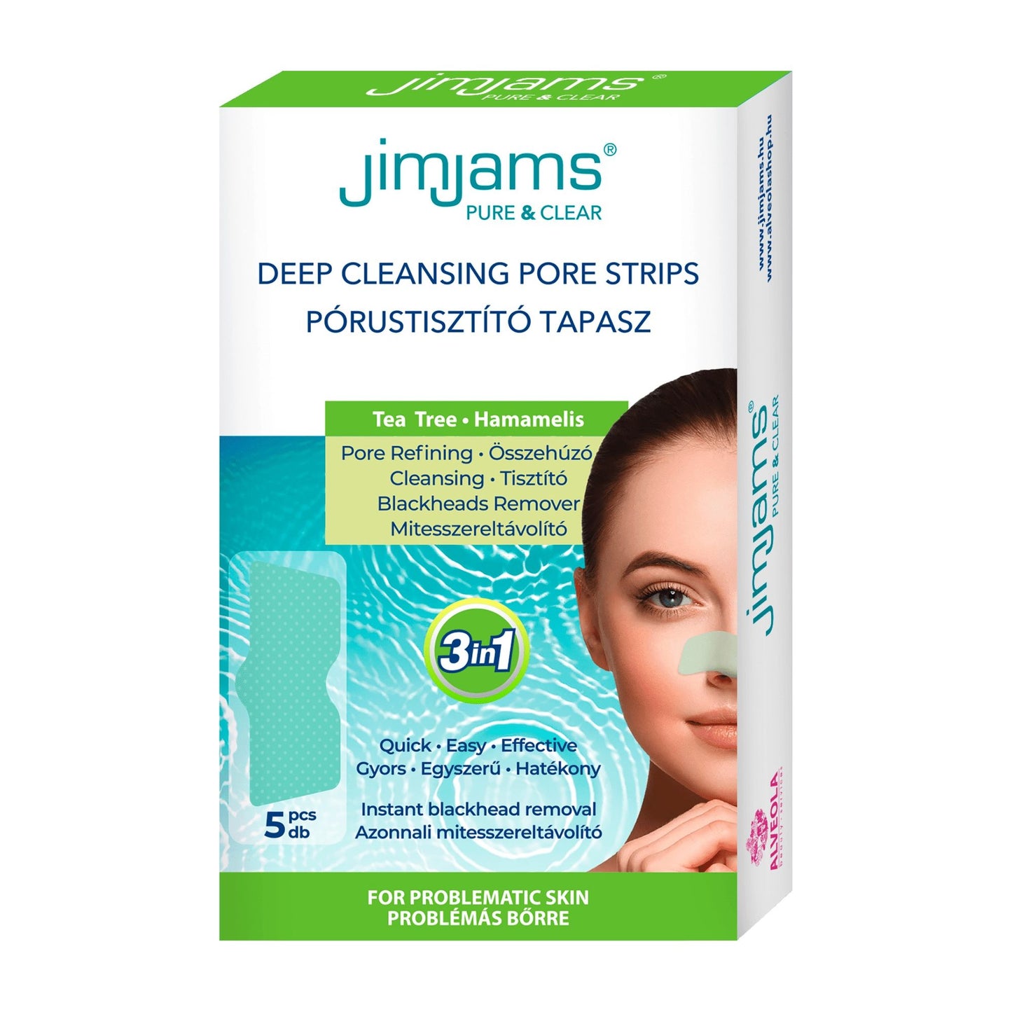 JimJams Pure & Clear deep cleansing pore strips for problematic skin, 5 Count