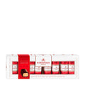 A box of Niederegger Marzipan Classics dark chocolate pralines, with eight individually wrapped marzipan pralines displayed in a row.