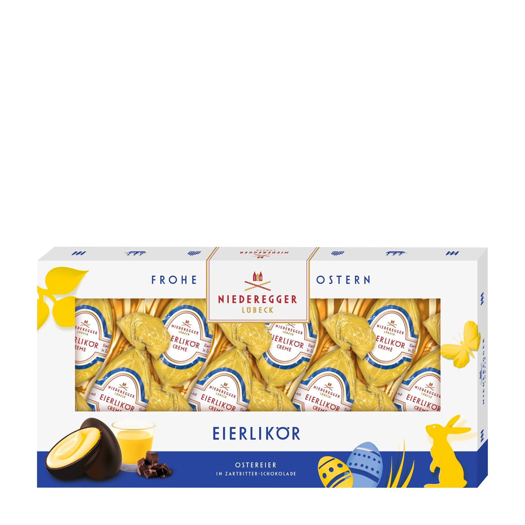 Niederegger Praline Eggs Eggnog packaging on a white background