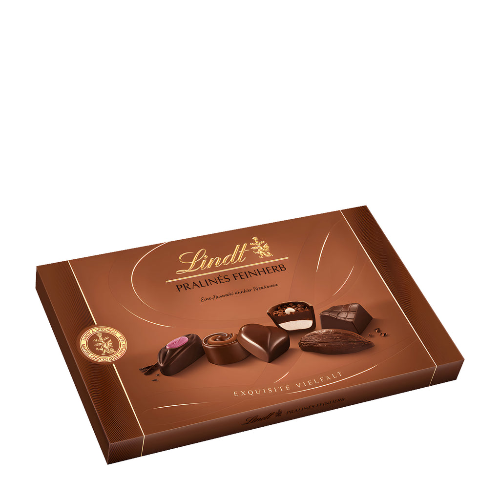 Lindt Dark Chocolate pralines box on a white background