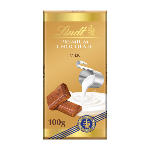 Lindt Premium Chocolate Milk bar packaging on a white background