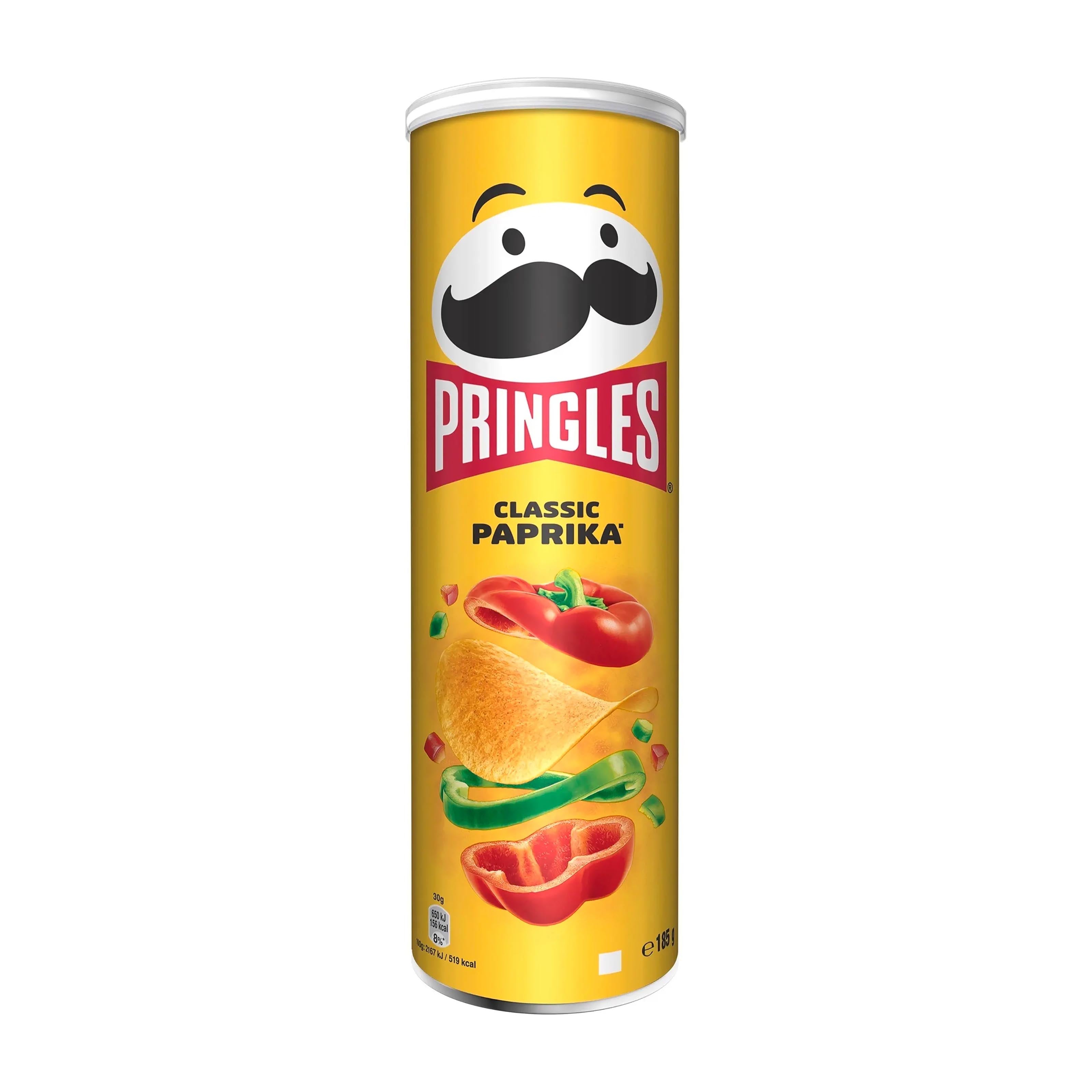 Pringles Classic Paprika potato crisps can on a white background