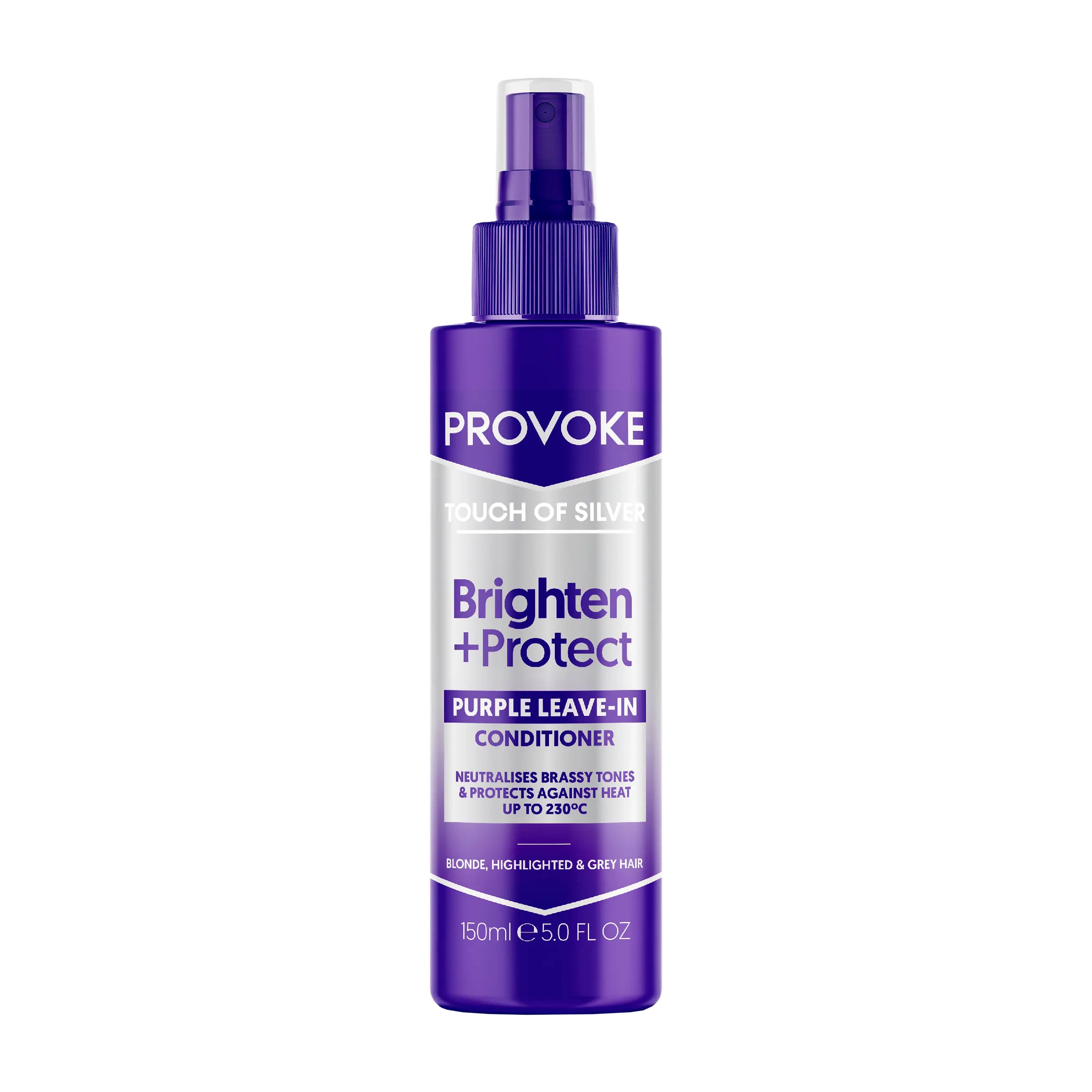 Purple bottle of Provoke purple leave-in conditioner on a white background