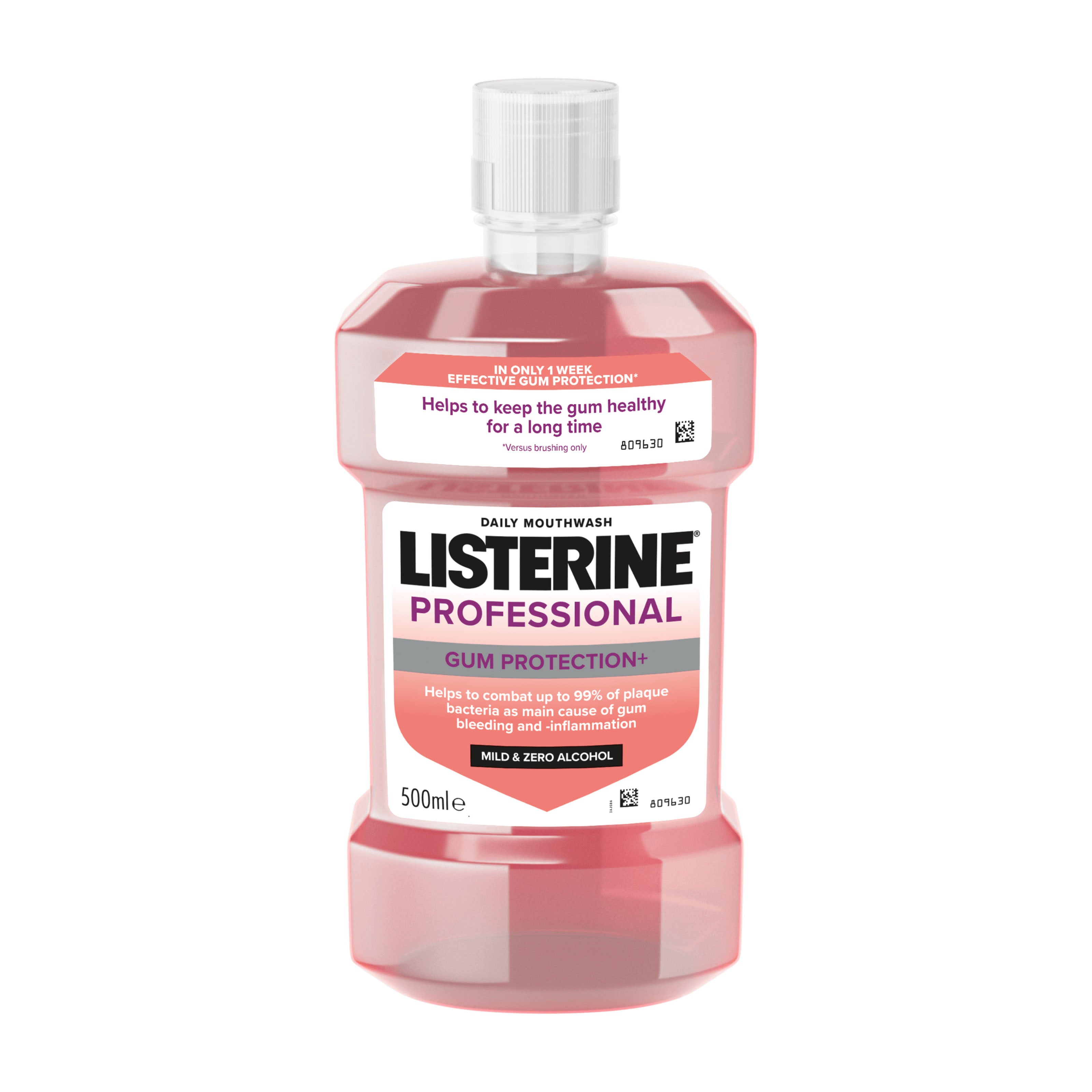 Bottle of Listerine Professional Gum Protection+ mouthwash on a white background
