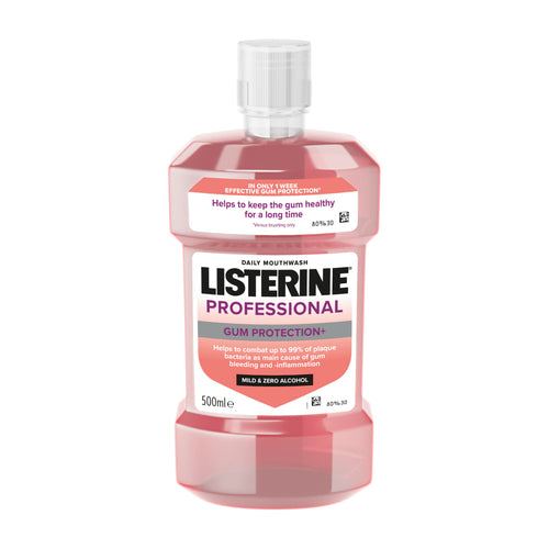 Bottle of Listerine Professional Gum Protection+ mouthwash on a white background