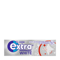 Packaging of Wrigley's Extra Professional White chewing gum, indicating it helps remove tooth discoloration and neutralize plaque acids.
