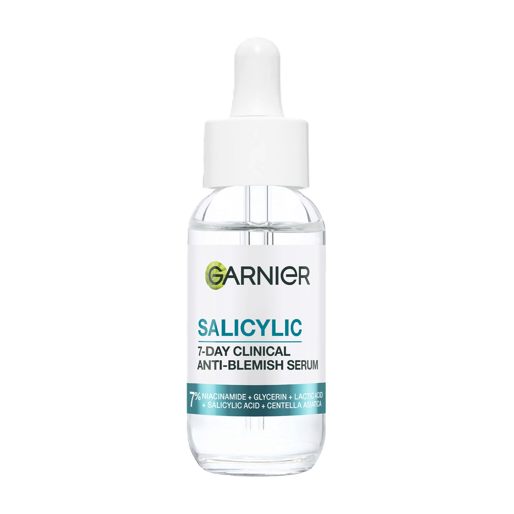 Garnier Salicylic 7-Day Clinical Anti-Blemish Serum bottle on a white background