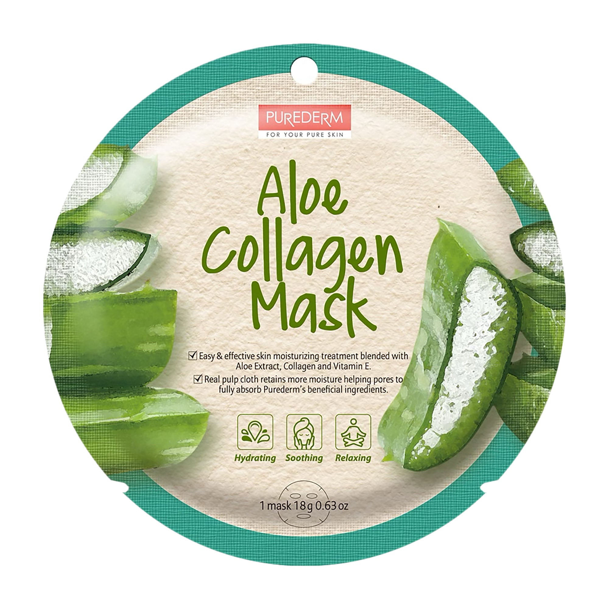 PUREDERM Aloe collagen mask, 1 Count