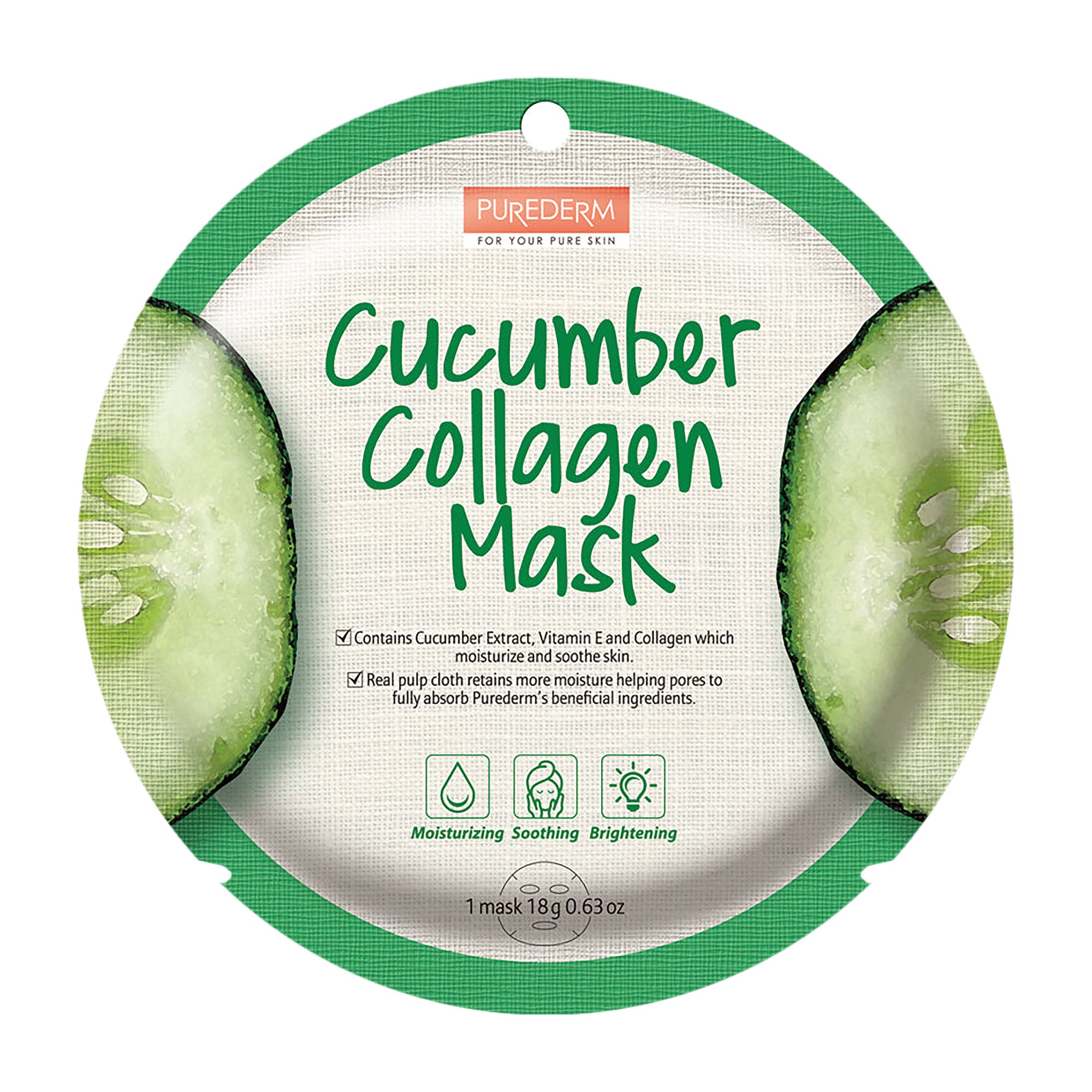 PUREDERM Cucumber collagen mask, 1 Count