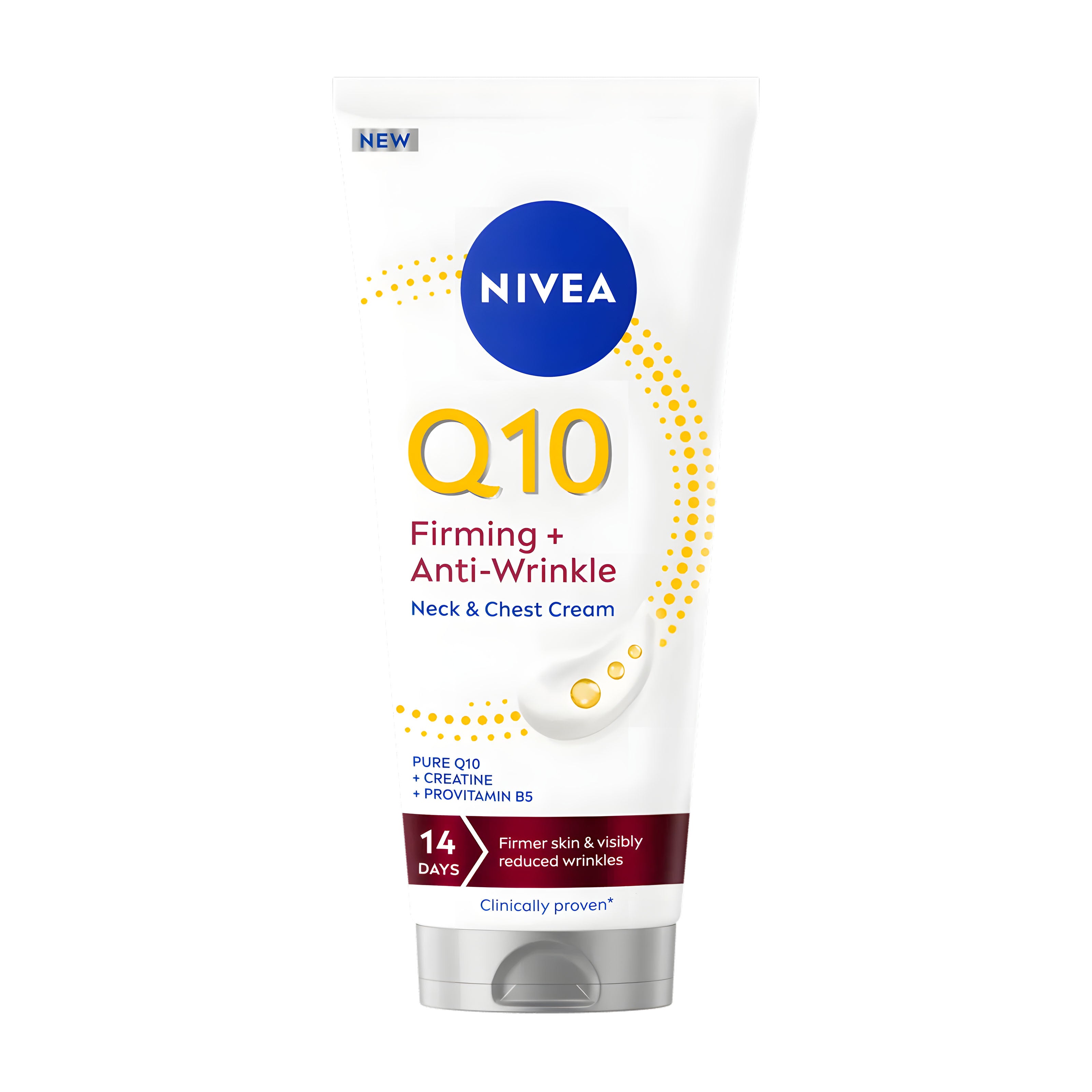 Nivea Q10 Firming + Anti-Wrinkle Neck & Chest Cream on a white background