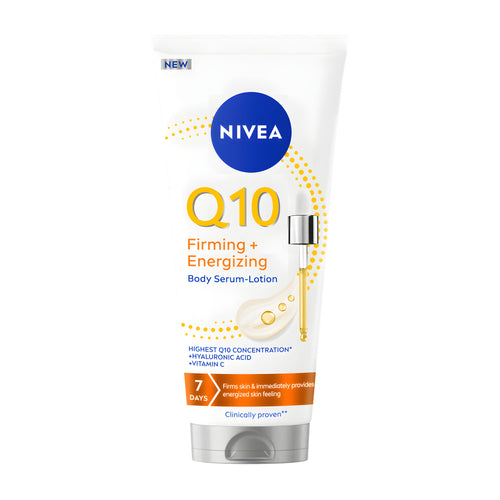 Nivea Q10 Firming + Energizing Body Serum-Lotion on a white background