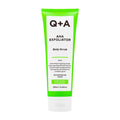 Q+A AHA Exfoliator body scrub tube on a white background