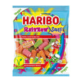 Haribo Rainbow Sour gummy candy packaging on a white background.