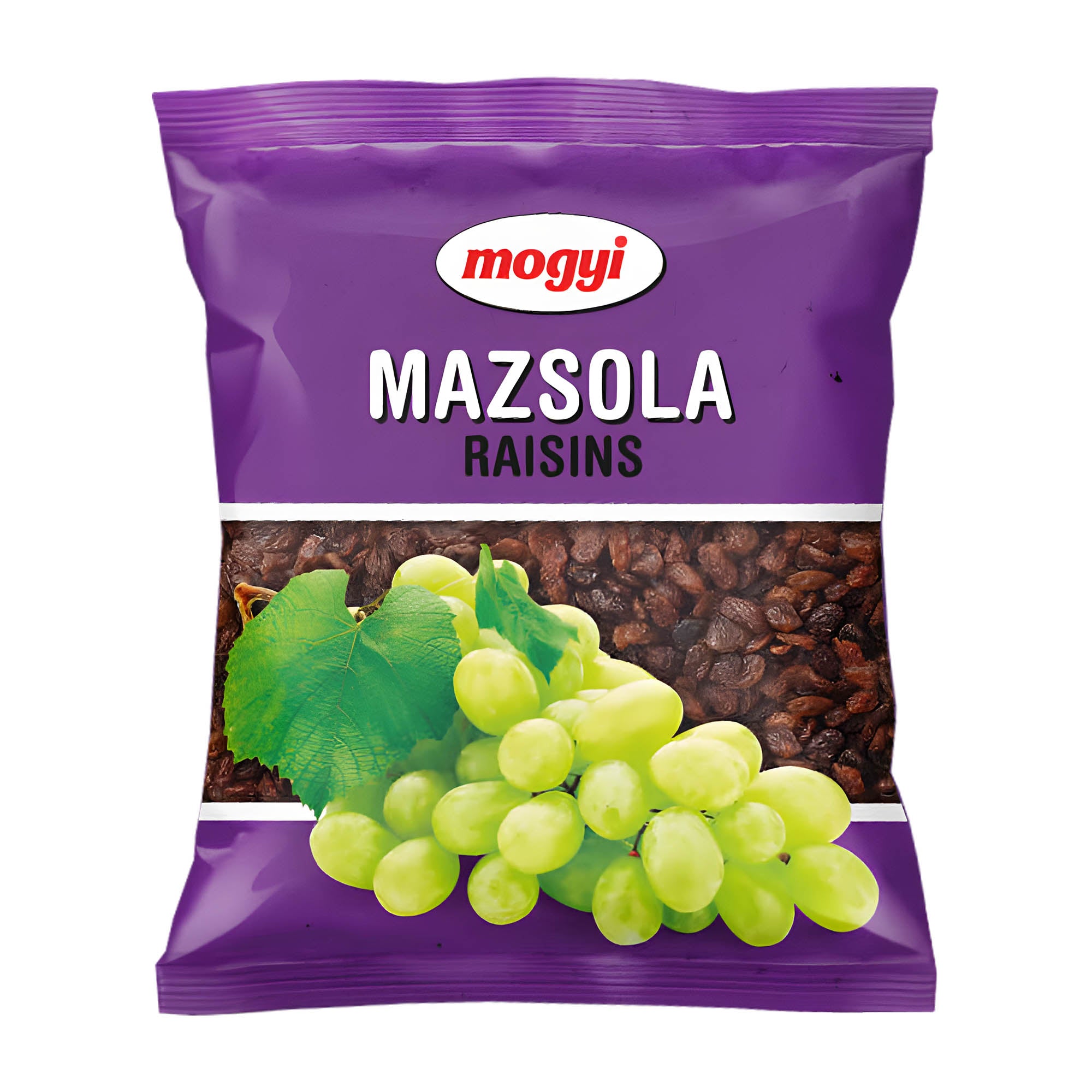 Mogyi raisins packaging on white background