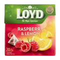 Loyd Raspberry and Lemon fruit tea packaging on a white background