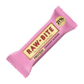 Raw Bite Crunchy Almond protein bar packaging with pink wrapper on a white background