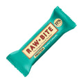 Raw Bite Peanut Caramel protein bar with teal wrapper on a white background