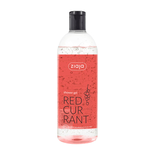 Bottle of Ziaja Red Currant shower gel on a white background