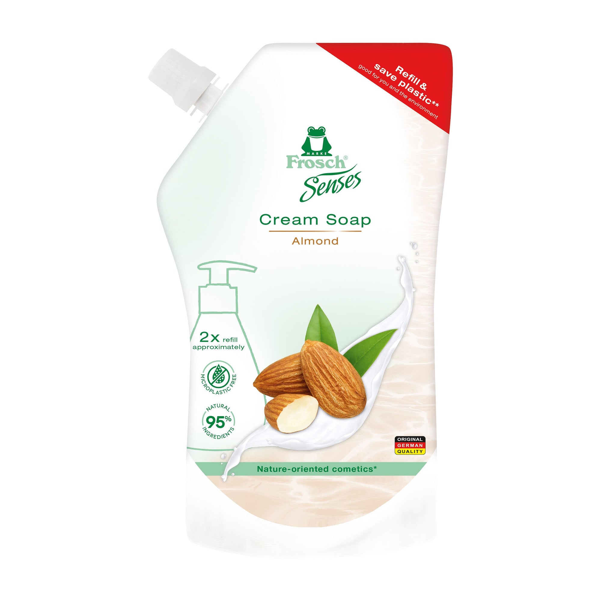 Frosch Senses Cream Soap Refill Almond packaging on a white background