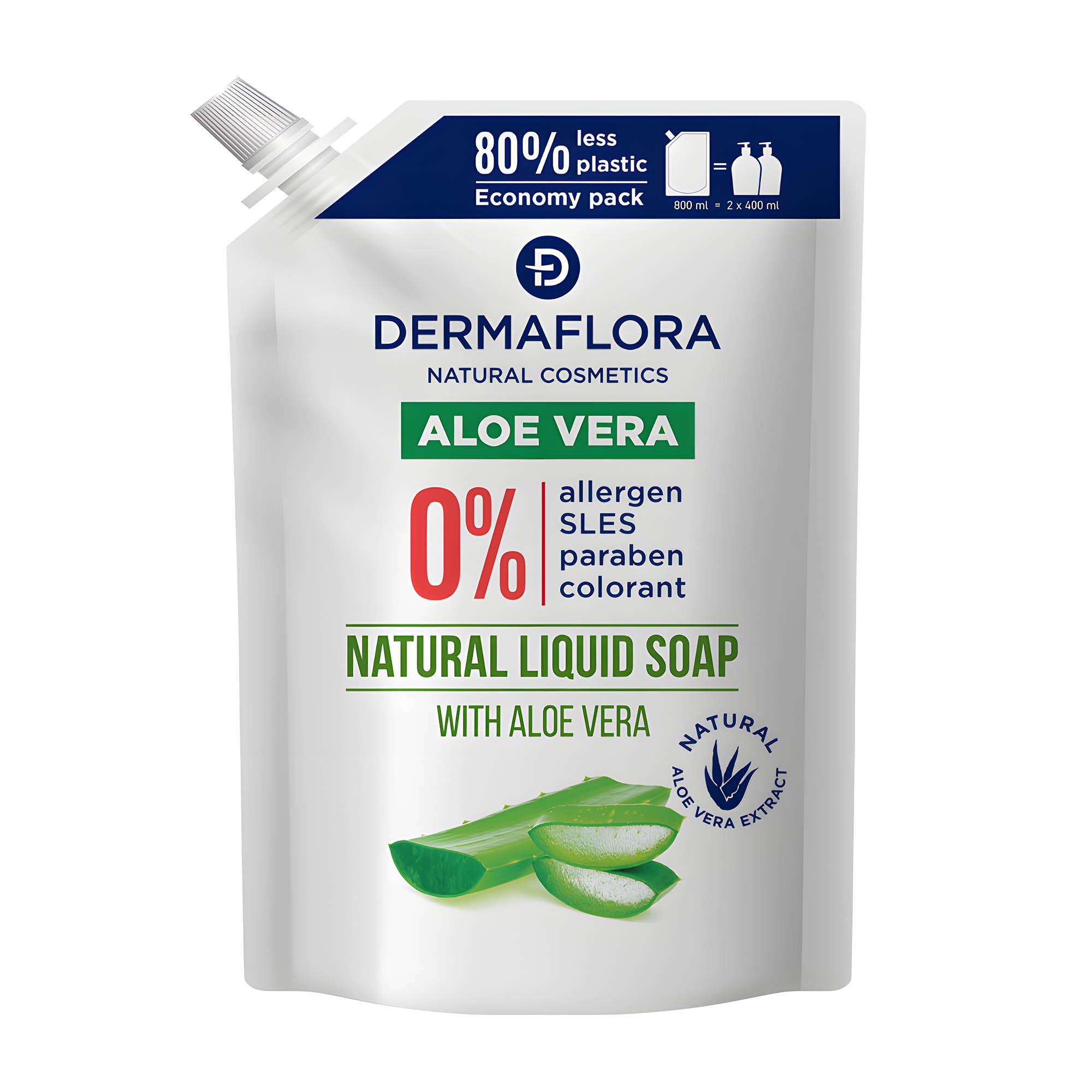 Dermaflora Aloe Vera natural liquid soap refill, 800 mL