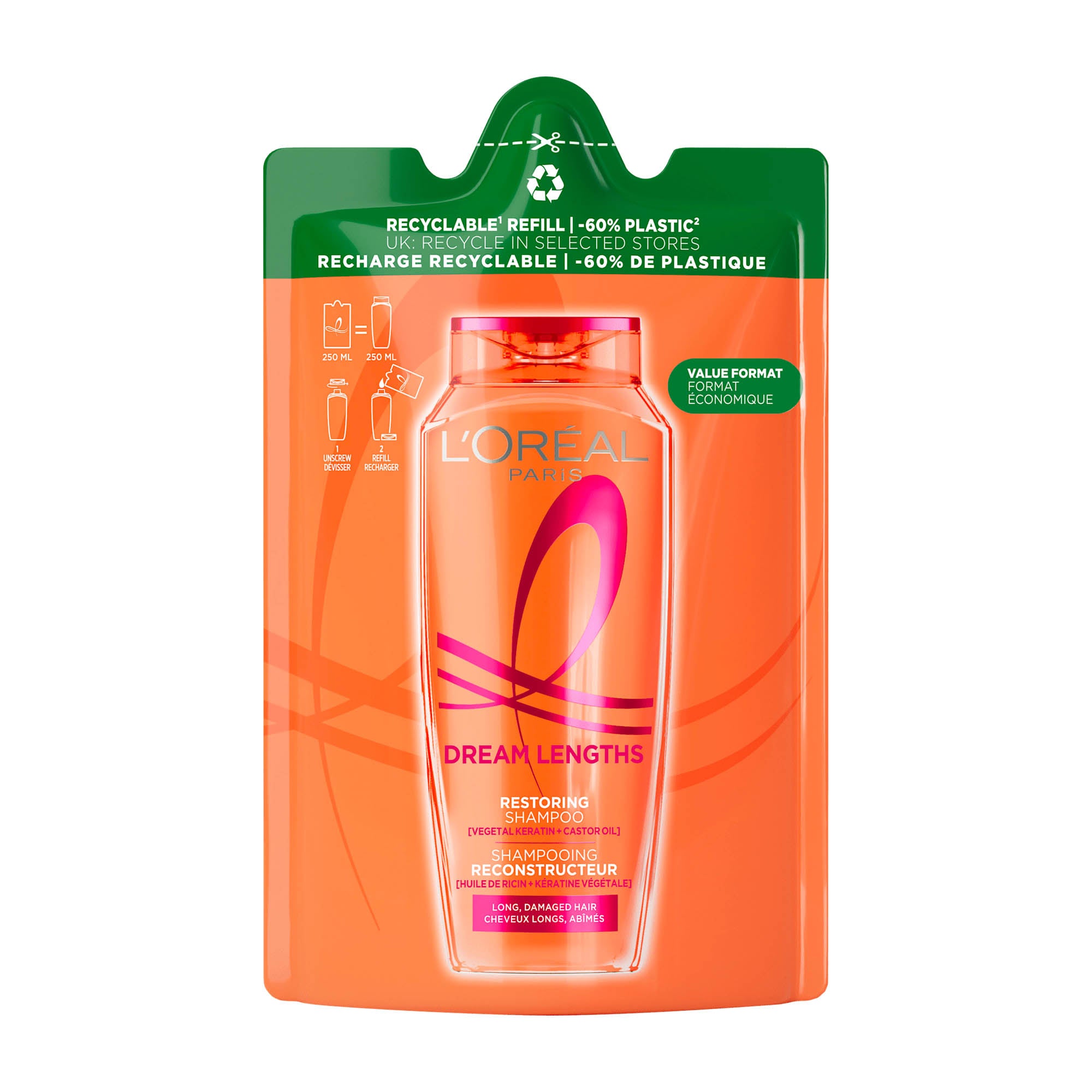 Loreal Paris Dream Lengths regenerierendes Shampoo, Nachfüllpackung, 250 ml