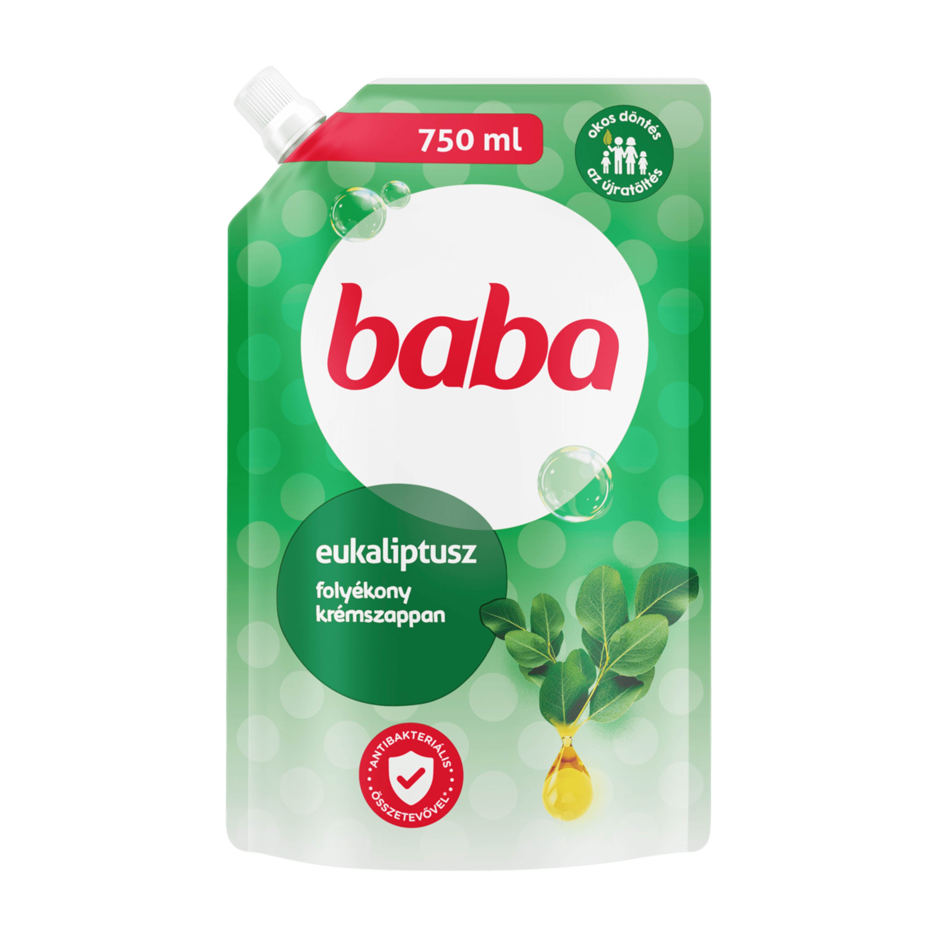 Baba Eucalyptus liquid cream soap refill packaging on a white background