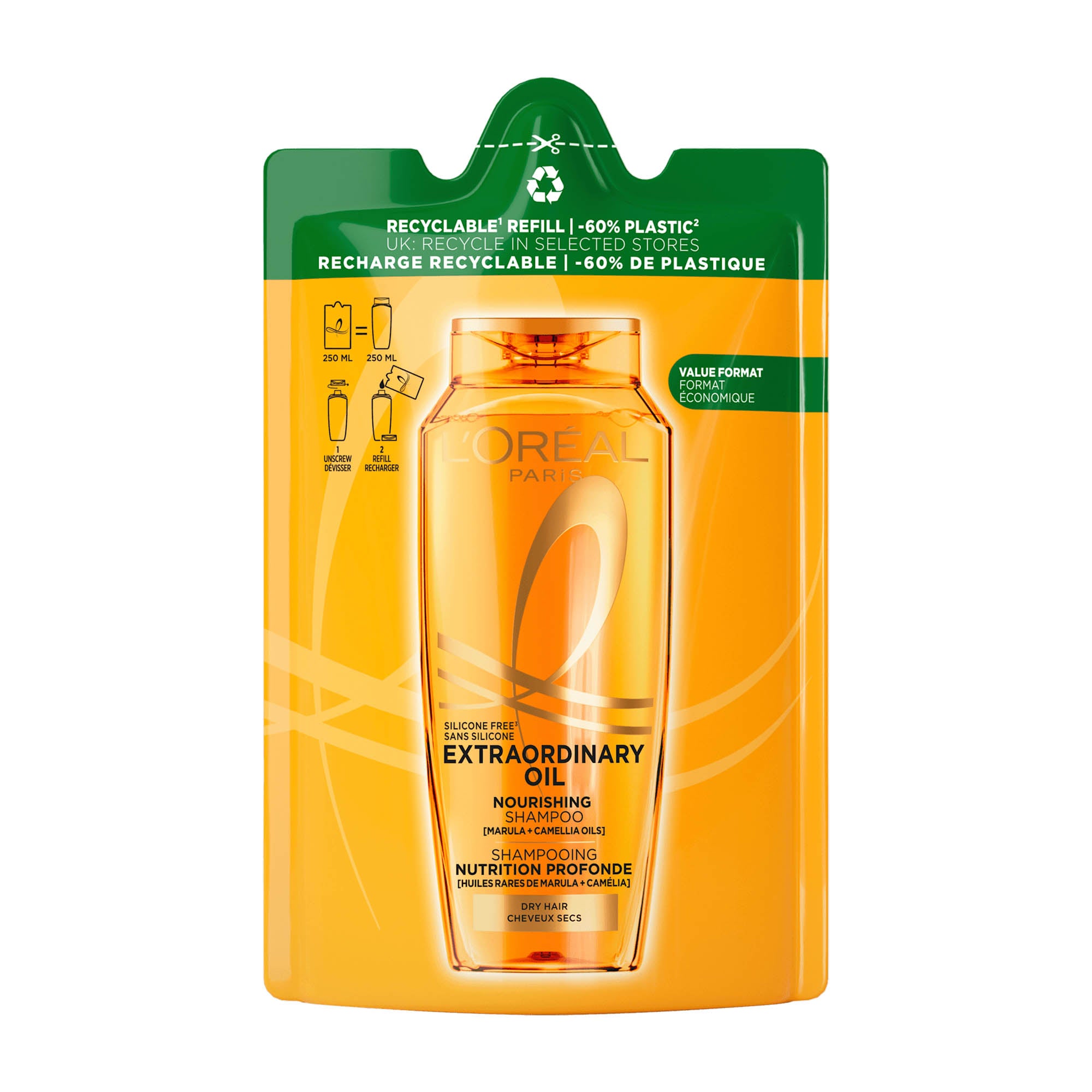 Loreal Paris Extraordinary Oil Nährpflege Shampoo Nachfüllpack, 250 ml