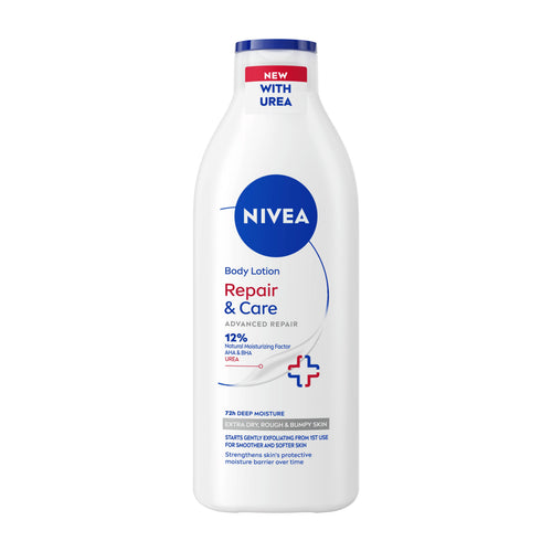 Nivea Repair & Care Advanced Repair body lotion bottle on a white background