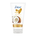 A tube of Dove Restoring Care Hand Cream with a coconut image and the brand's logo.