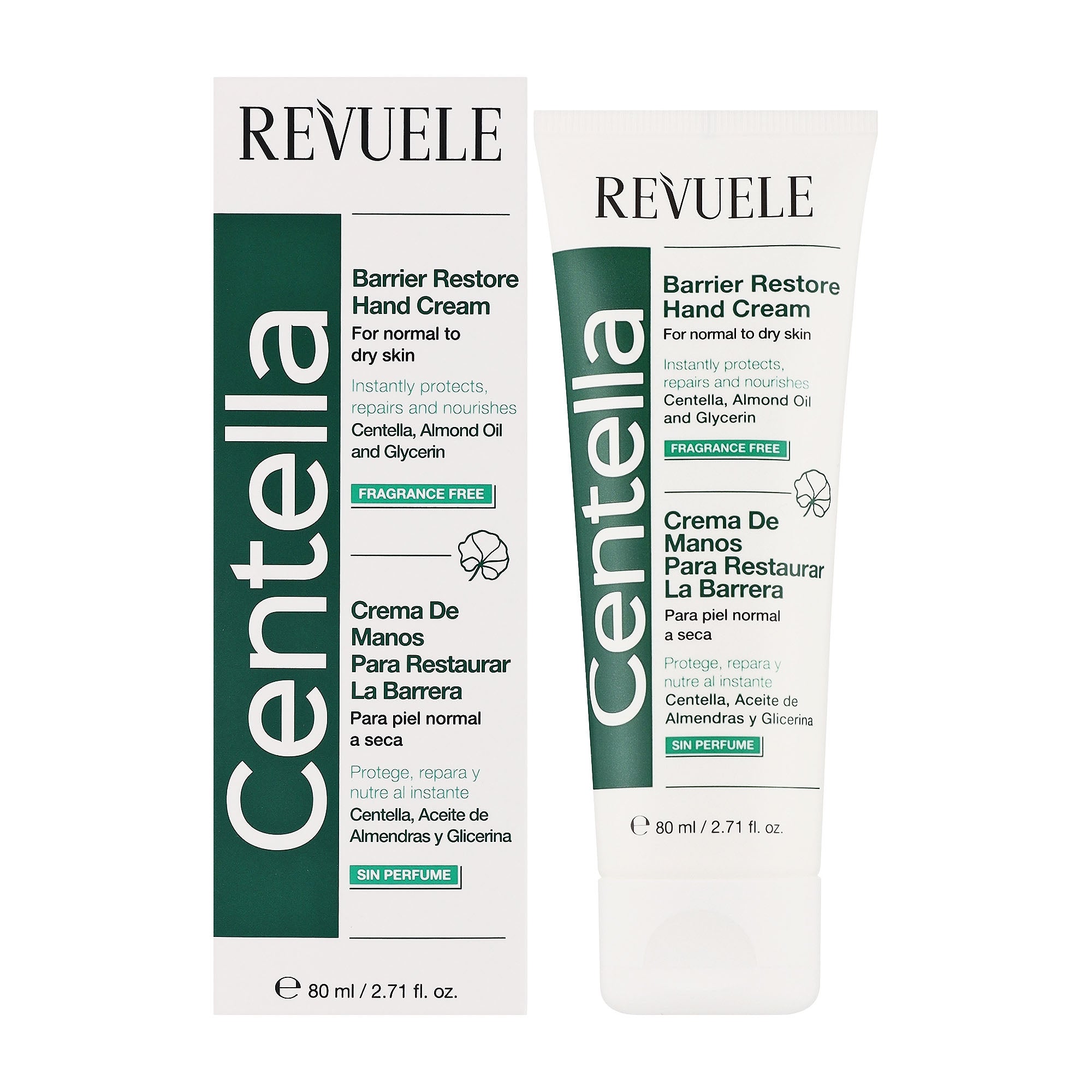 Revuele Centella Barrier Restore Hand Cream packaging on a white background
