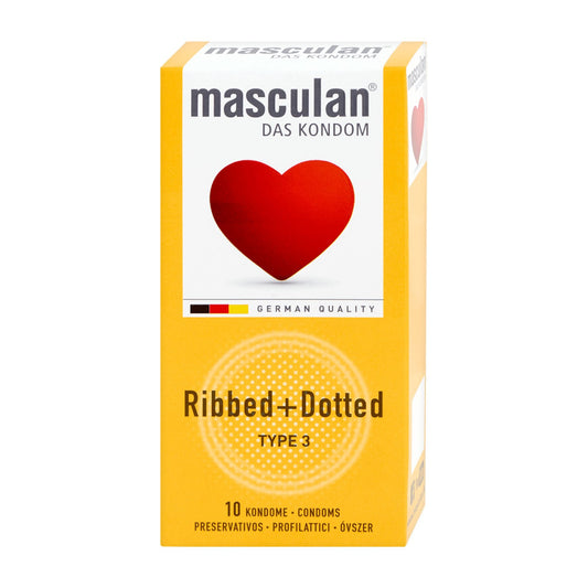 masculan Ribbed + Dotted condoms, 10 Count