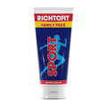 A tube of Richtofit Sport Cream with a blue and red label, indicating it is a family pack sports cream.