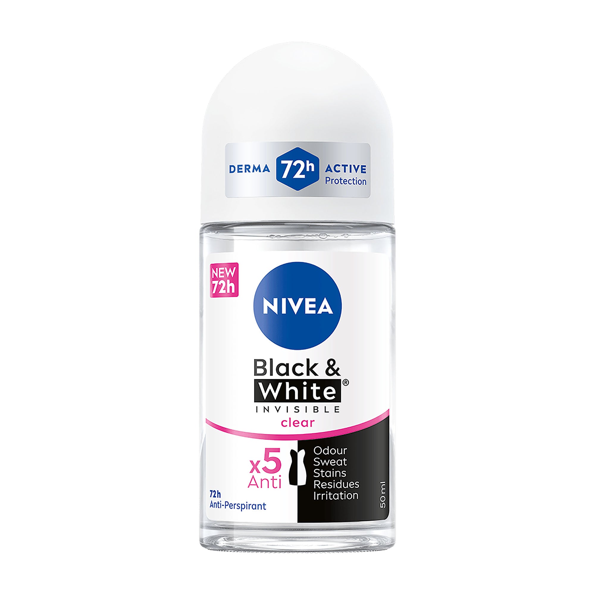 Nivea Black & White Invisible Clear 72h Antitranspirant Roll-On, 50 ml