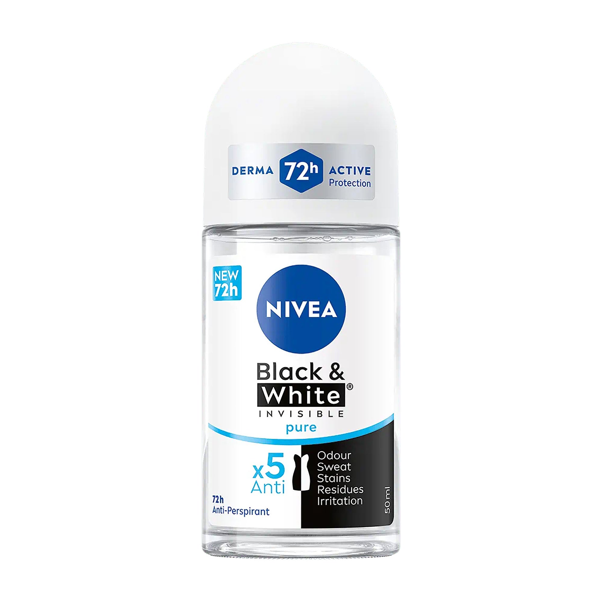 Nivea Black & White Invisible Pure 72h Antitranspirant Roll-On, 50 ml
