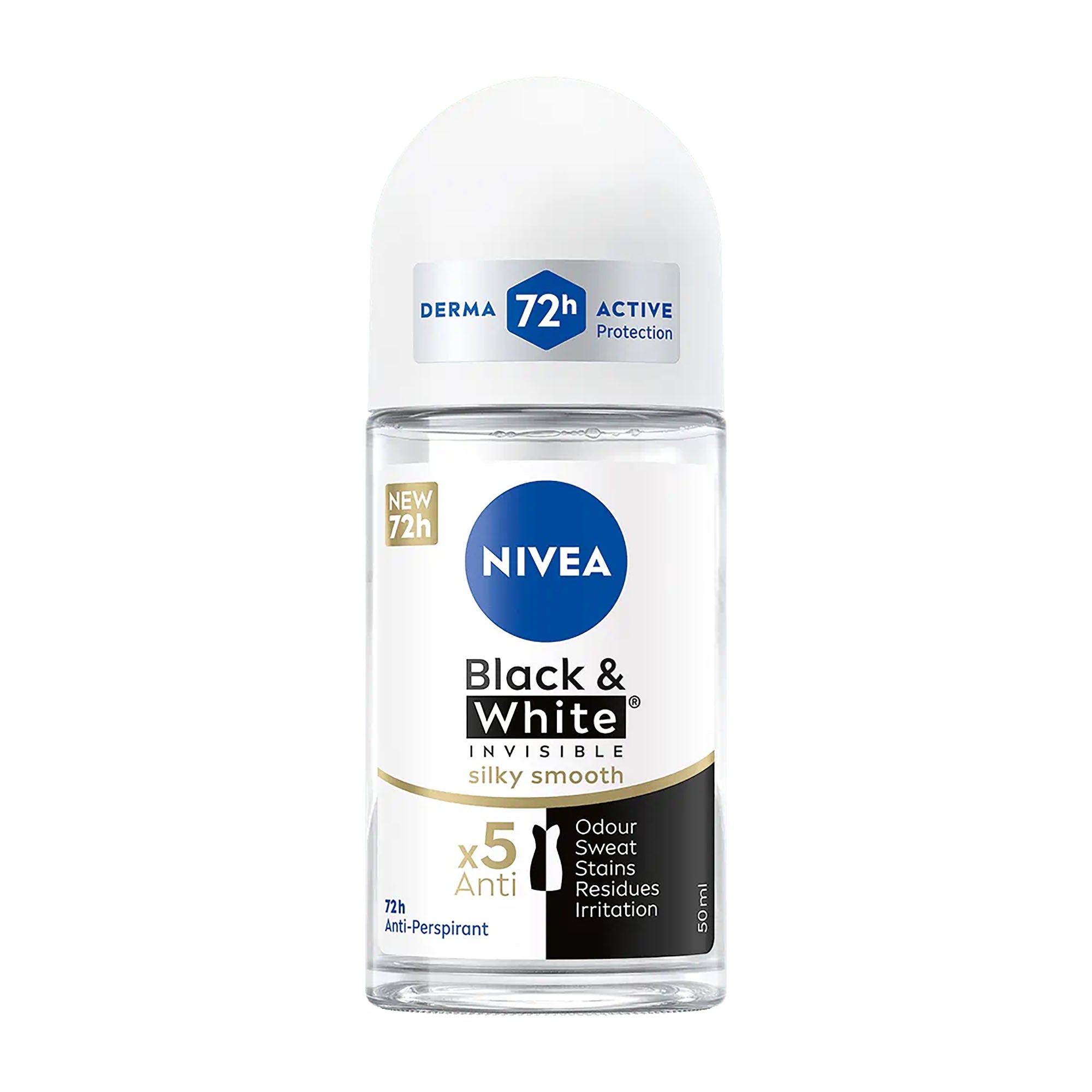 Nivea Black & White Invisible Silky Smooth 72h Antitranspirant Roll-On, 50 ml